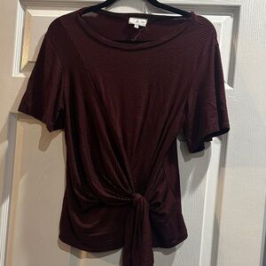 Elegant Burgundy Short Sleeve Tie Front Top